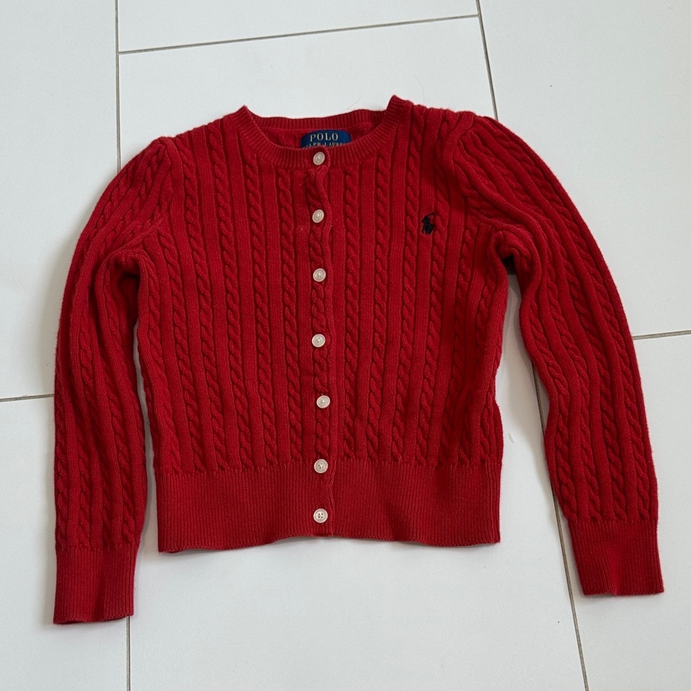 Polo by Ralph Lauren Women's Red Cable Knit Cardigan 5Y